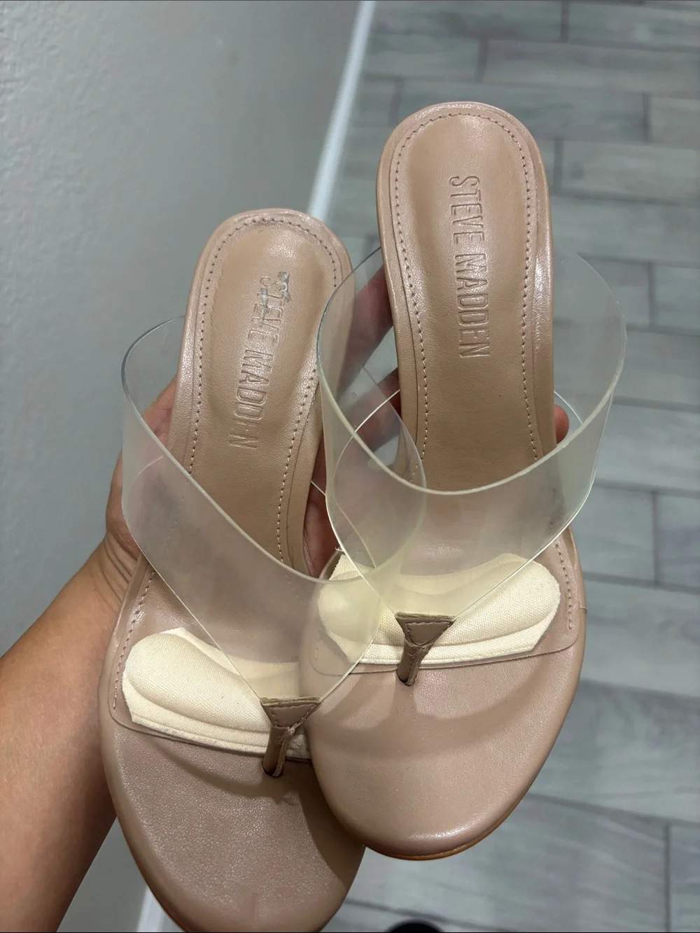 Steve Madden Clear Strap Tan Stiletto Heels